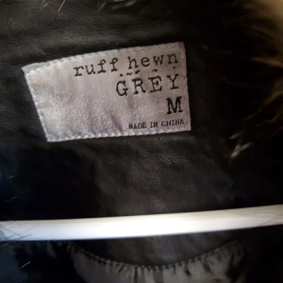 Women's Rough Hewn Grey Black Faux Leather Jacket with Fur Trim Size Medium - Picture 2 of 4